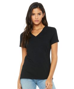 Custom-Women-T-Shirts-V-neck-Black